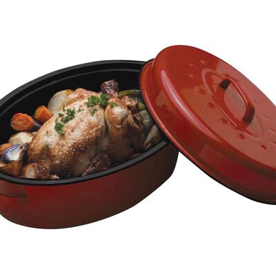 Carvara Oval Self Red Enamel Basting Roaster