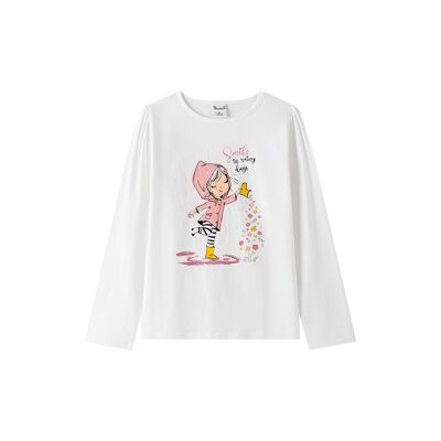 T-shirt basica bianca a maniche lunghe da ragazza