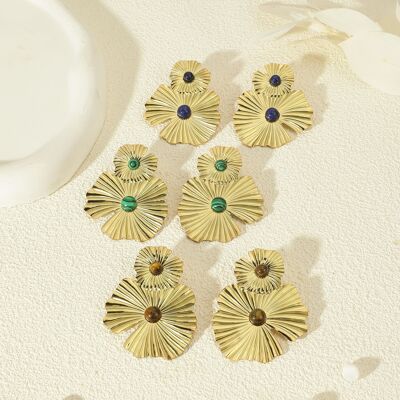 Pendientes Doble Flor Piedra Malaquita