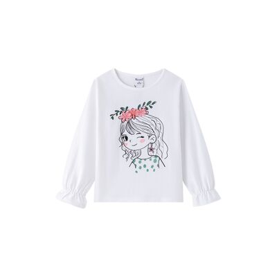 T-shirt basica bianca a maniche lunghe da ragazza