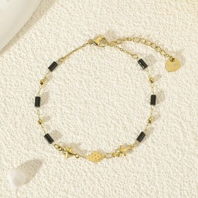 Bracelet Doré Multi Perles Noires