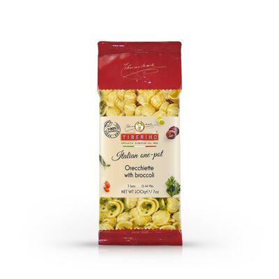 Orecchiette con brócoli, pasta italiana cortada en bronce lista para cocinar con condimentos - 3 porciones