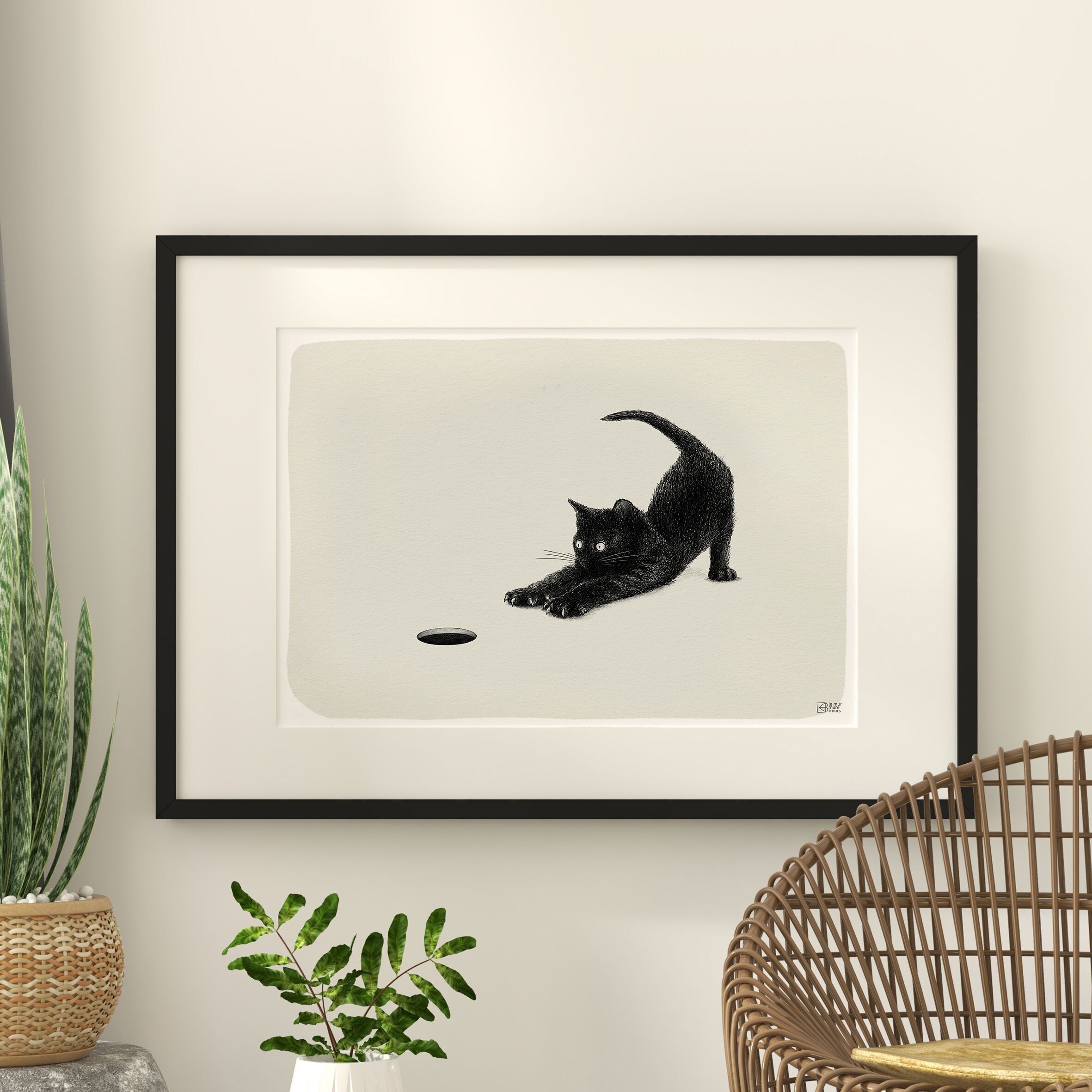 Poster Katze beobachtet das Mauseloch.193