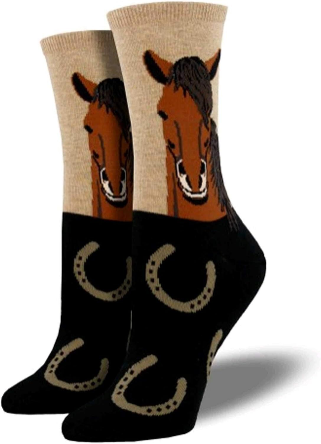 Calzini da donna con motivo a cavallo, modello 'Horse Portrait' di Socksmith, taglia unica, misto cotone di qualità