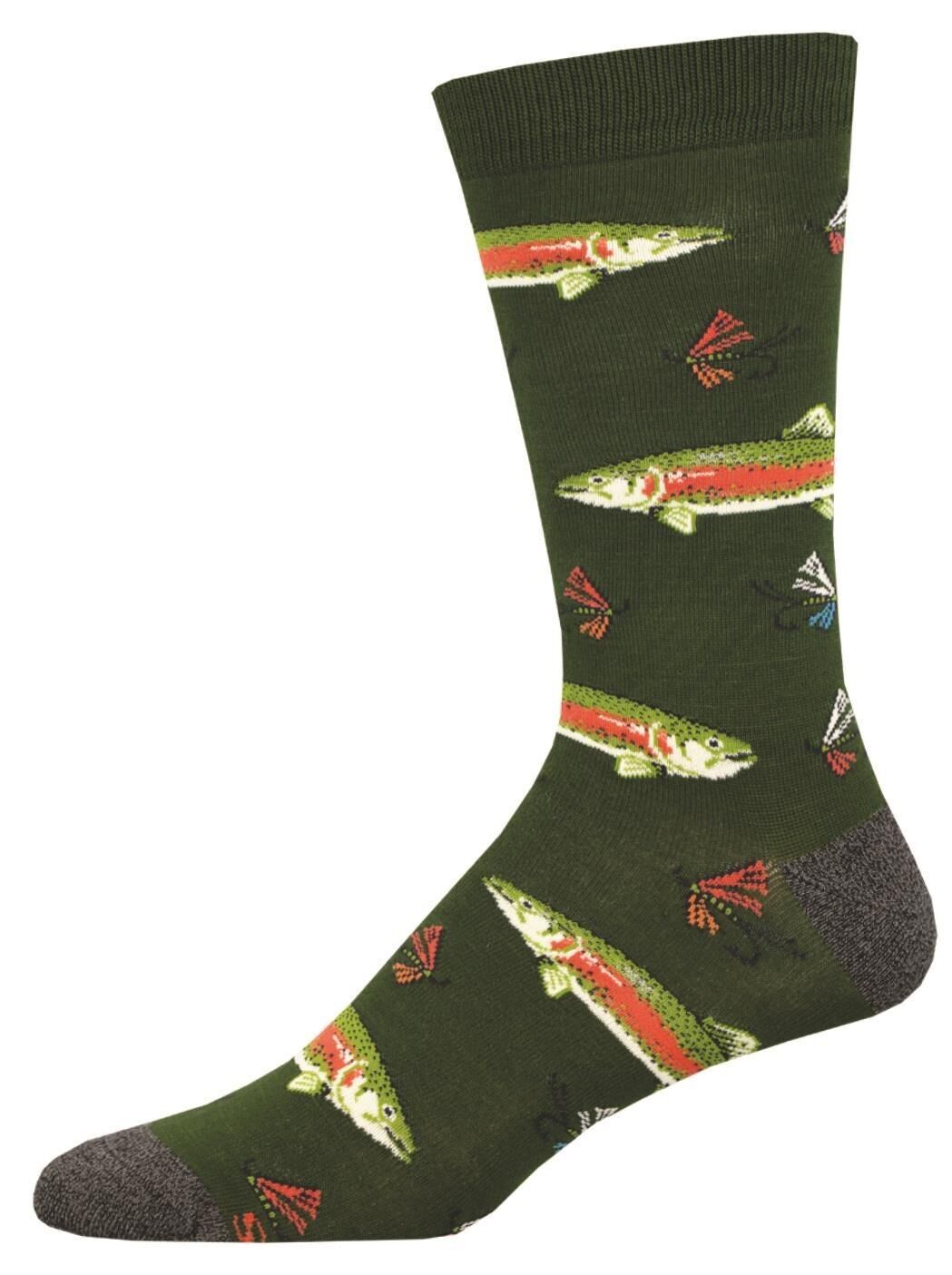 Calcetines tobilleros de mezcla de bambú con diseño de pez 'STOUT TROUT' de Socksmith, de calidad para hombre, colores brillantes y diseño divertido, talla única (se adapta a la talla 6 del Reino Unido).5 a 11.5)