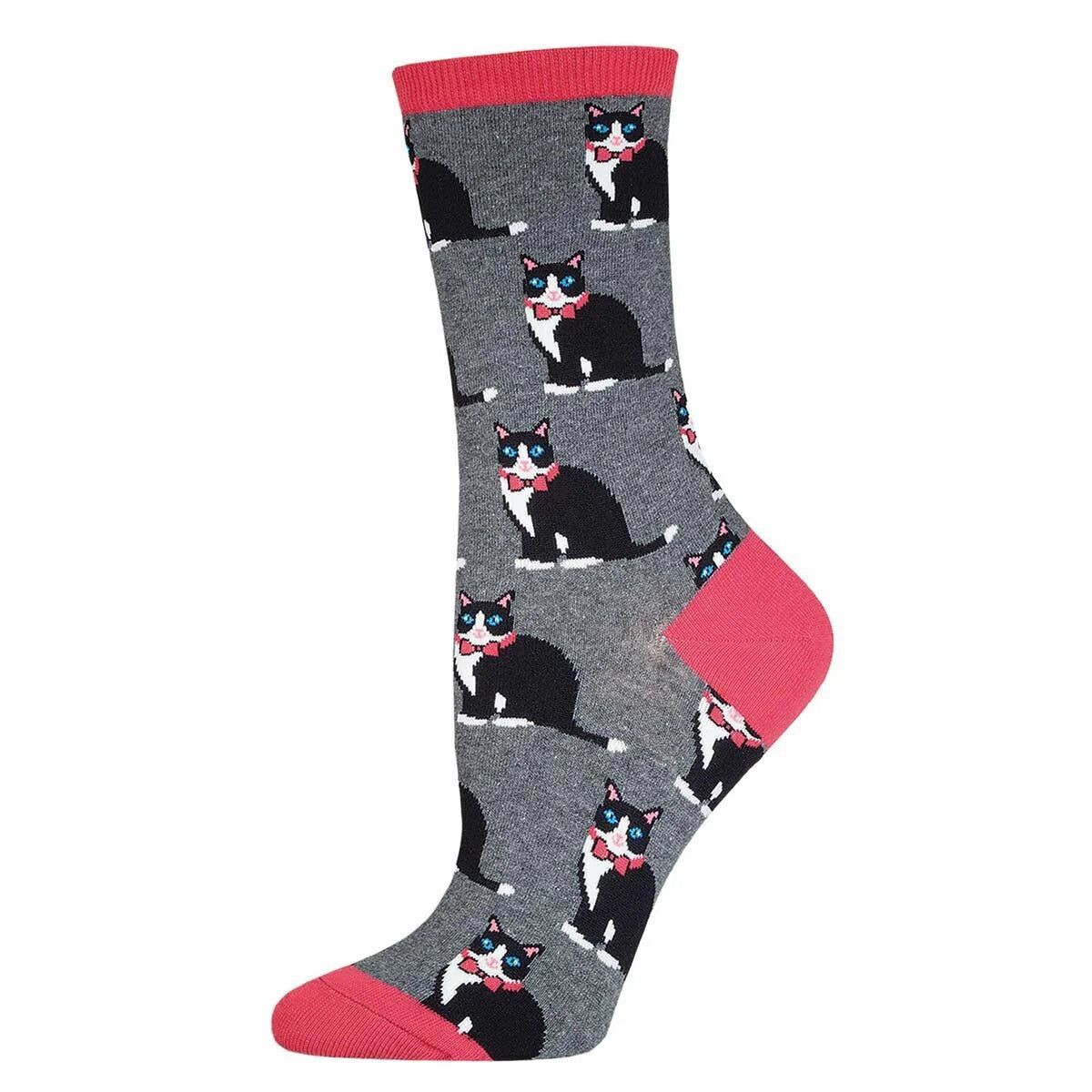 Calzini da donna in misto cotone di qualità con motivo "Tuxedo Cat" di Socksmith, colori vivaci e design divertente, taglia unica (vestibilità adatta alle taglie UK dalla 3 alla 8).5)