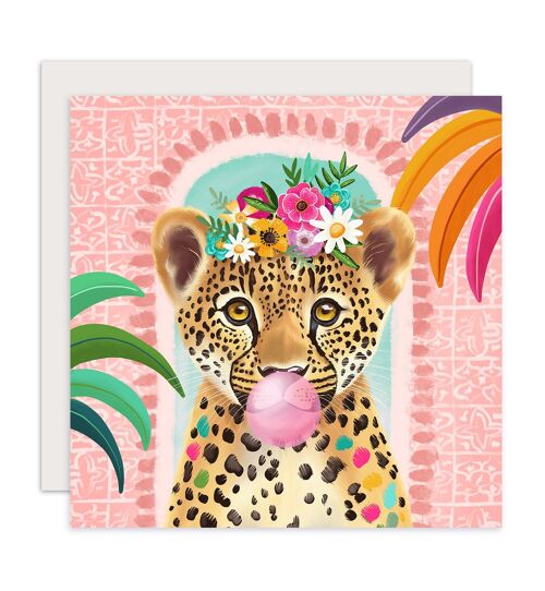 Card leopard and flowers birthday just like that pink