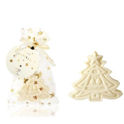 Jabón de árbol de Navidad en organza dorada