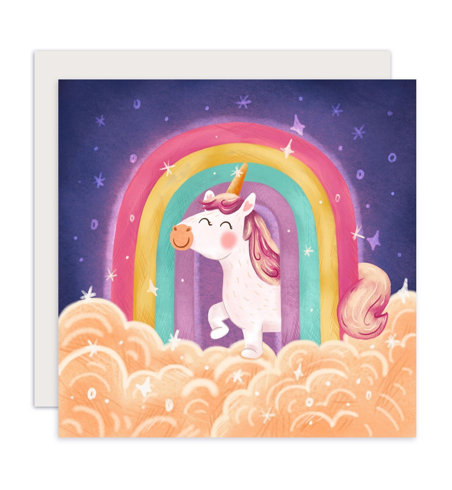 Tarjeta cumpleaños niño unicornio con arcoiris