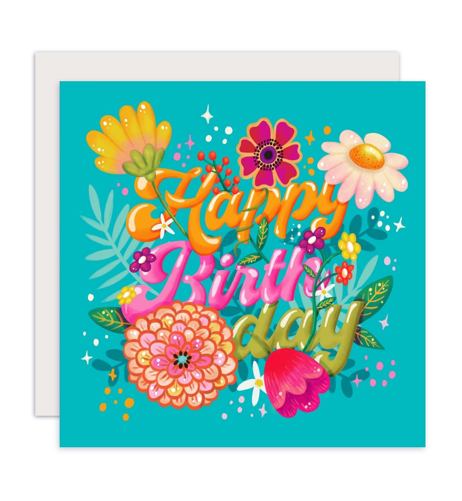 Testo di compleanno della carta buon compleanno con fiori allegri