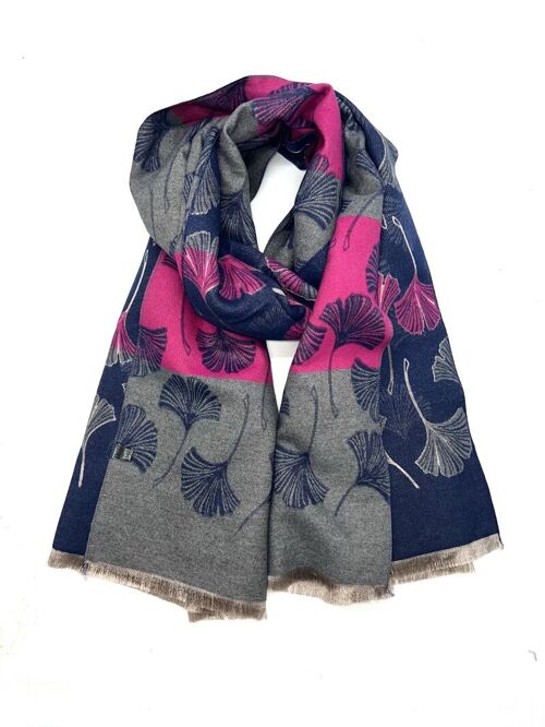 HH-144 Echarpe motif feuille de gingko