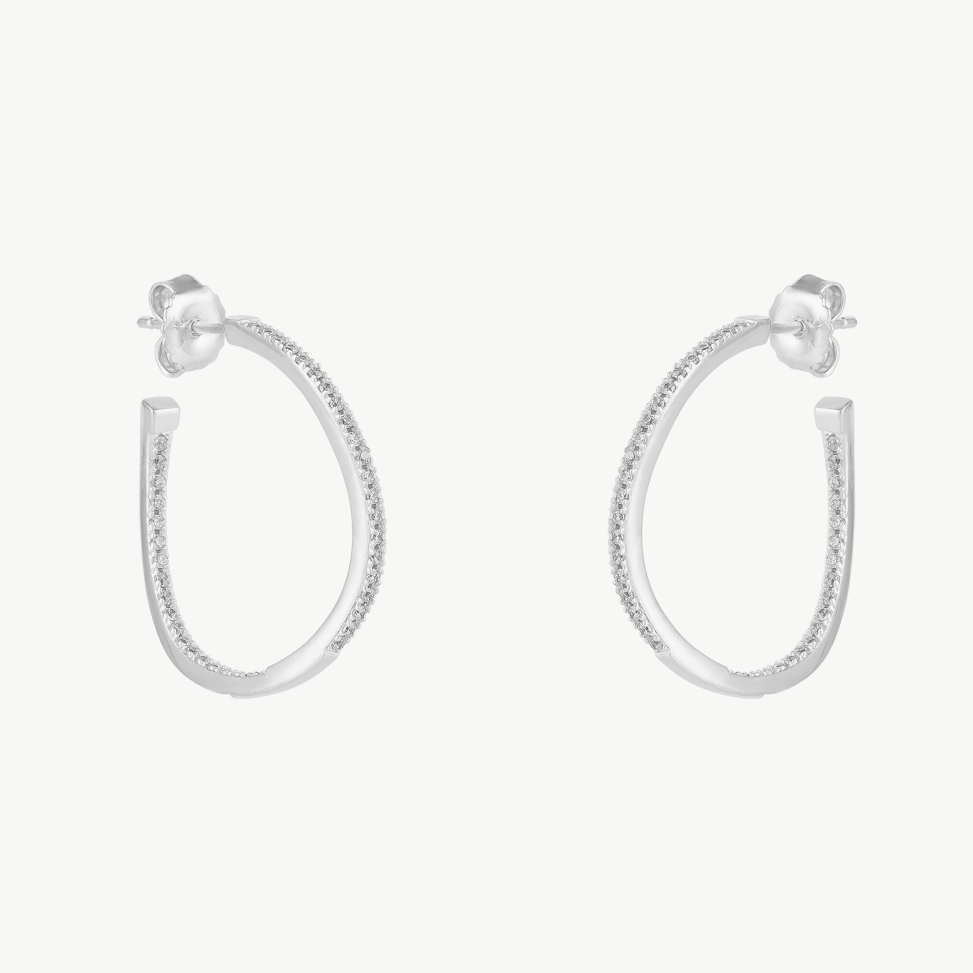 Orecchini a cerchio grandi ondulati in argento sterling con pietre preziose interne