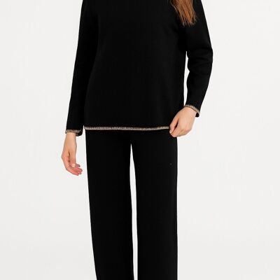 ensemble pull en maille douce avec bordure en lurex et pantalon large
