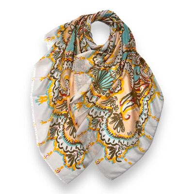 Bufanda con estampado de encaje paisley rematada con flecos