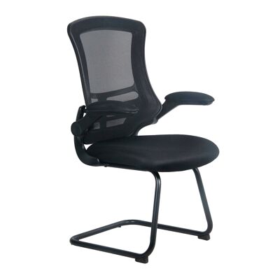 Chaise cantilever design à dossier haut en maille avec coque noire, cadre noir et accoudoirs pliants