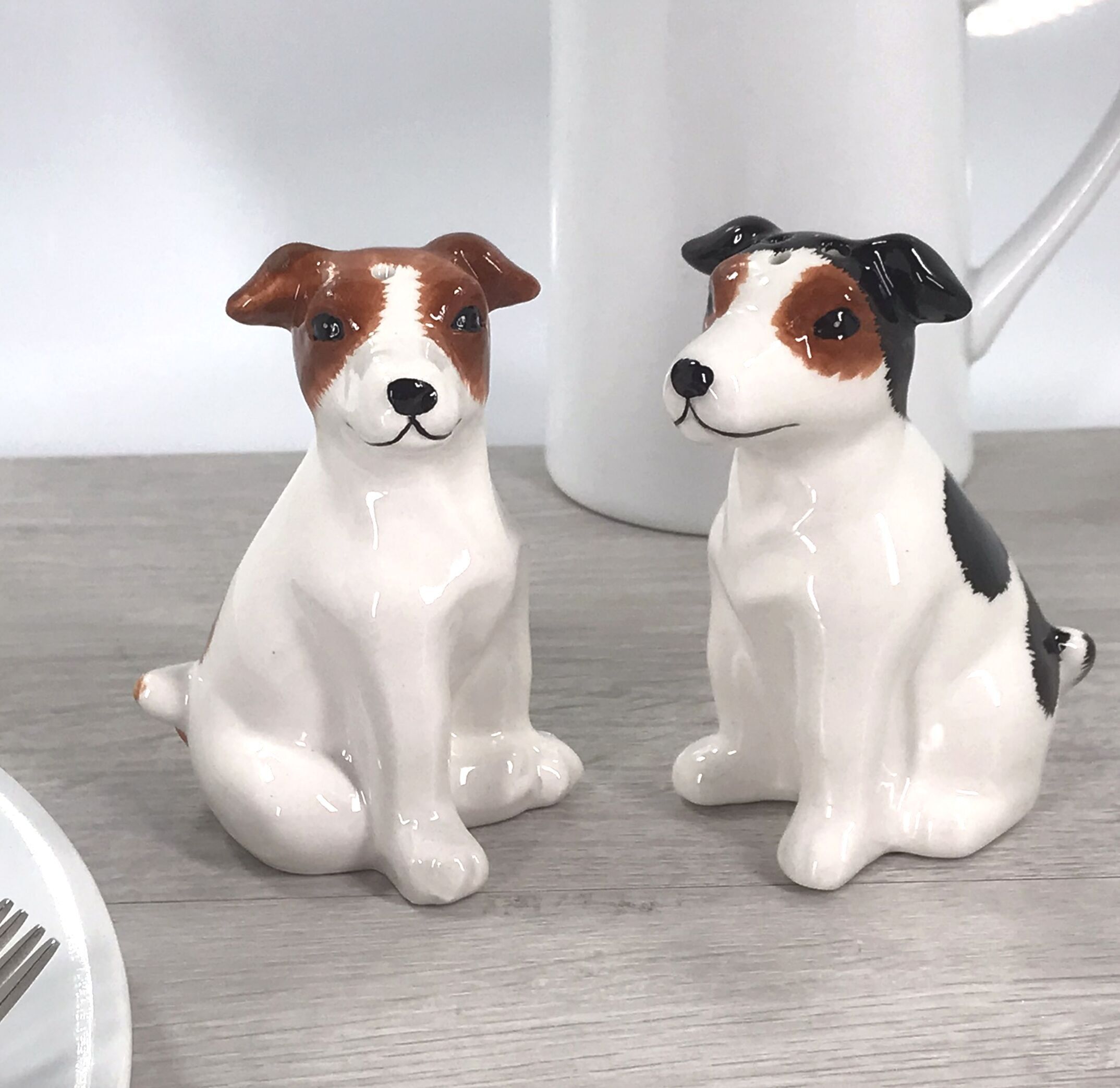 Salz- und Pfefferstreuer-Set aus Keramik im Jack Russell Terrier-Design von Lesser & Pavey, verpackt