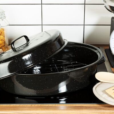 Carvara Black Enamel Large Casserole Dish