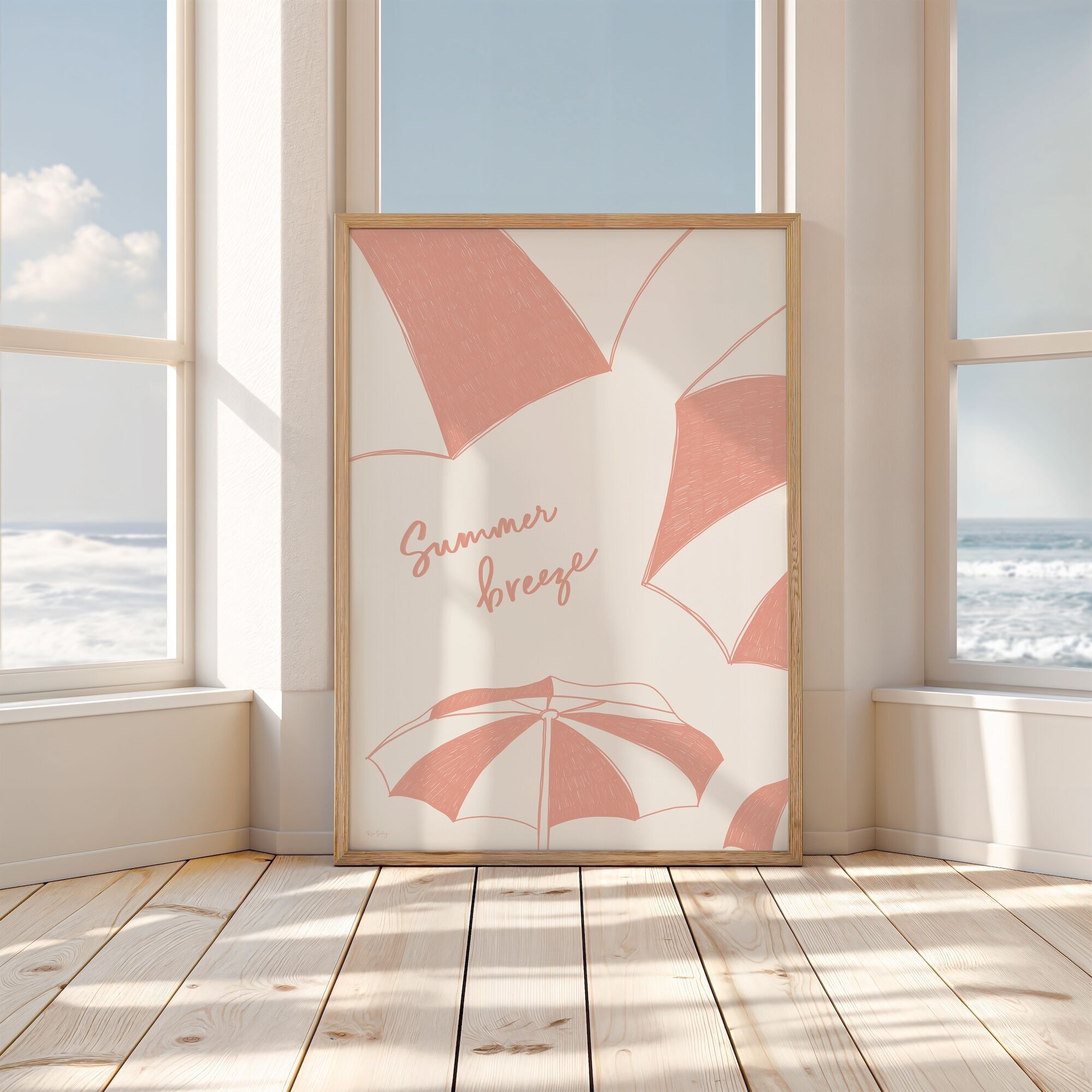 Strandposter - Kunstdruck - Strandposter "Sommerbrise - Sonnenschirme" (Peach Fuzz)