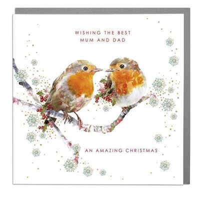 Two Robins To Mum & Dad Christmas Card