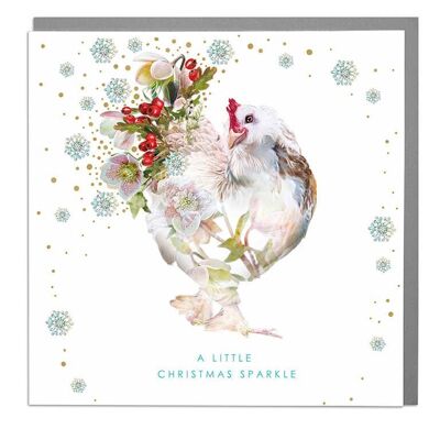 French Hen Christmas Sparkle Card