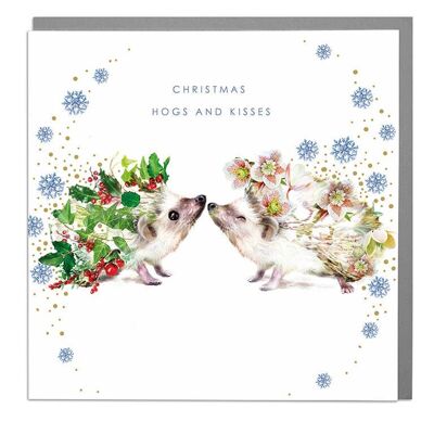 Hedgehogs Hogs and Kisses Christmas Card