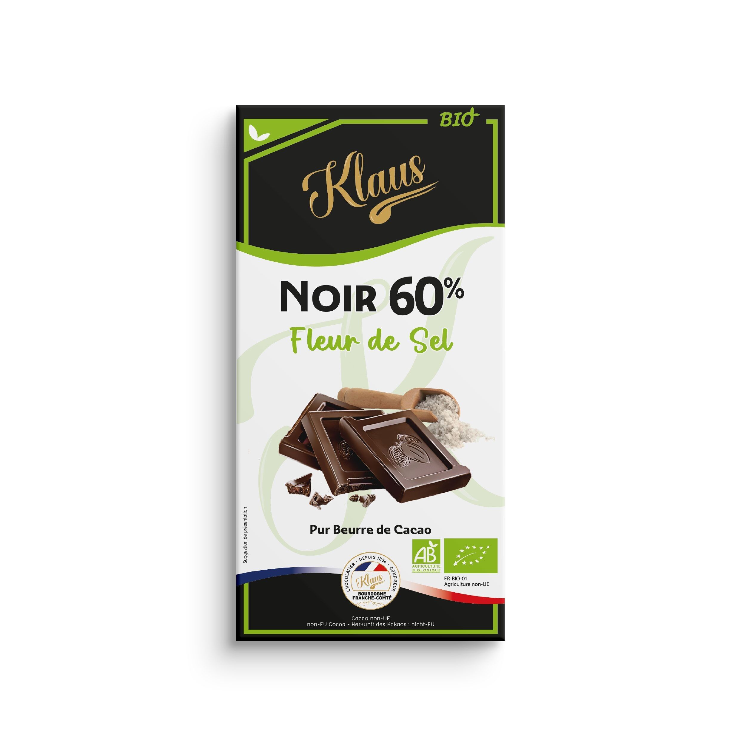 TAVOLETTA DI CIOCCOLATO FONDENTE BIOLOGICO 60% FIOR DI SALE KLAUS 100G