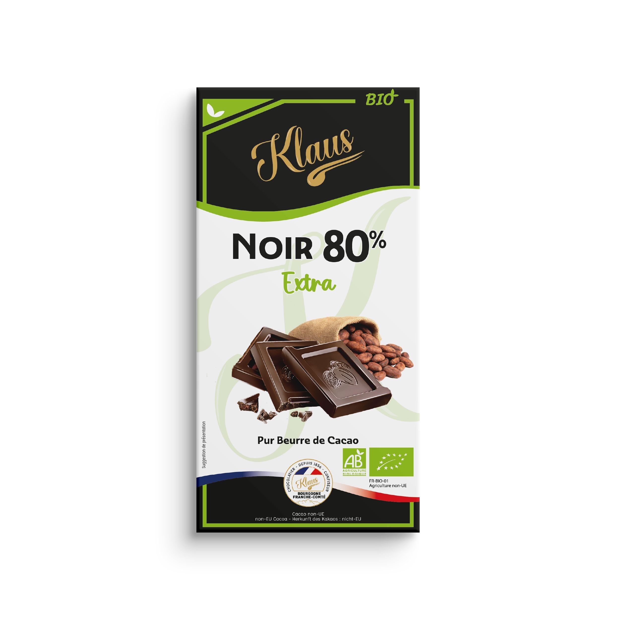 TAVOLETTA DI CIOCCOLATO FONDENTE BIOLOGICO 80% EXTRA KLAUS 100G