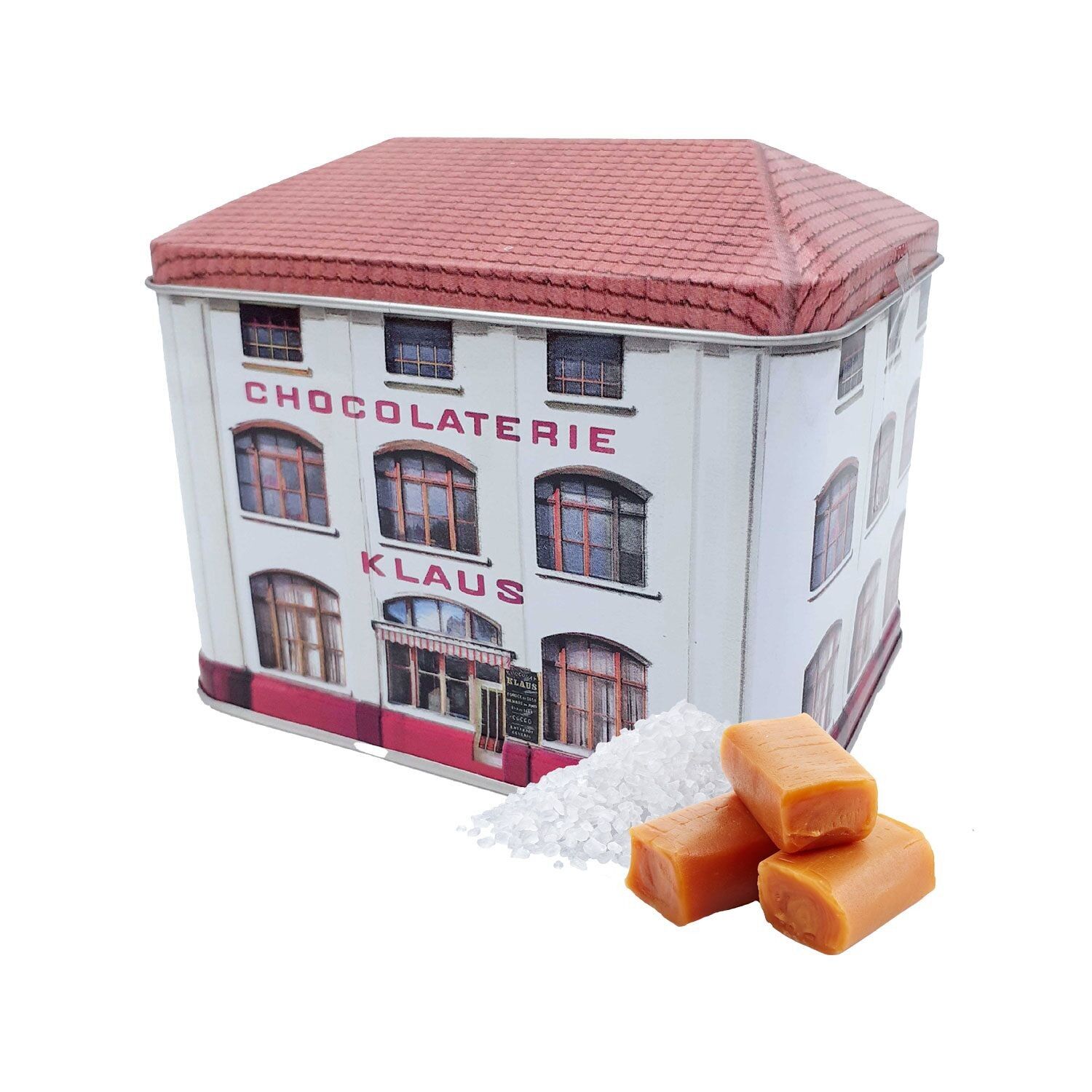 CARAMELLE AL BURRO SALATO + SCATOLA METALLO “MORTEAU MANUFACTURE” KLAUS 300G