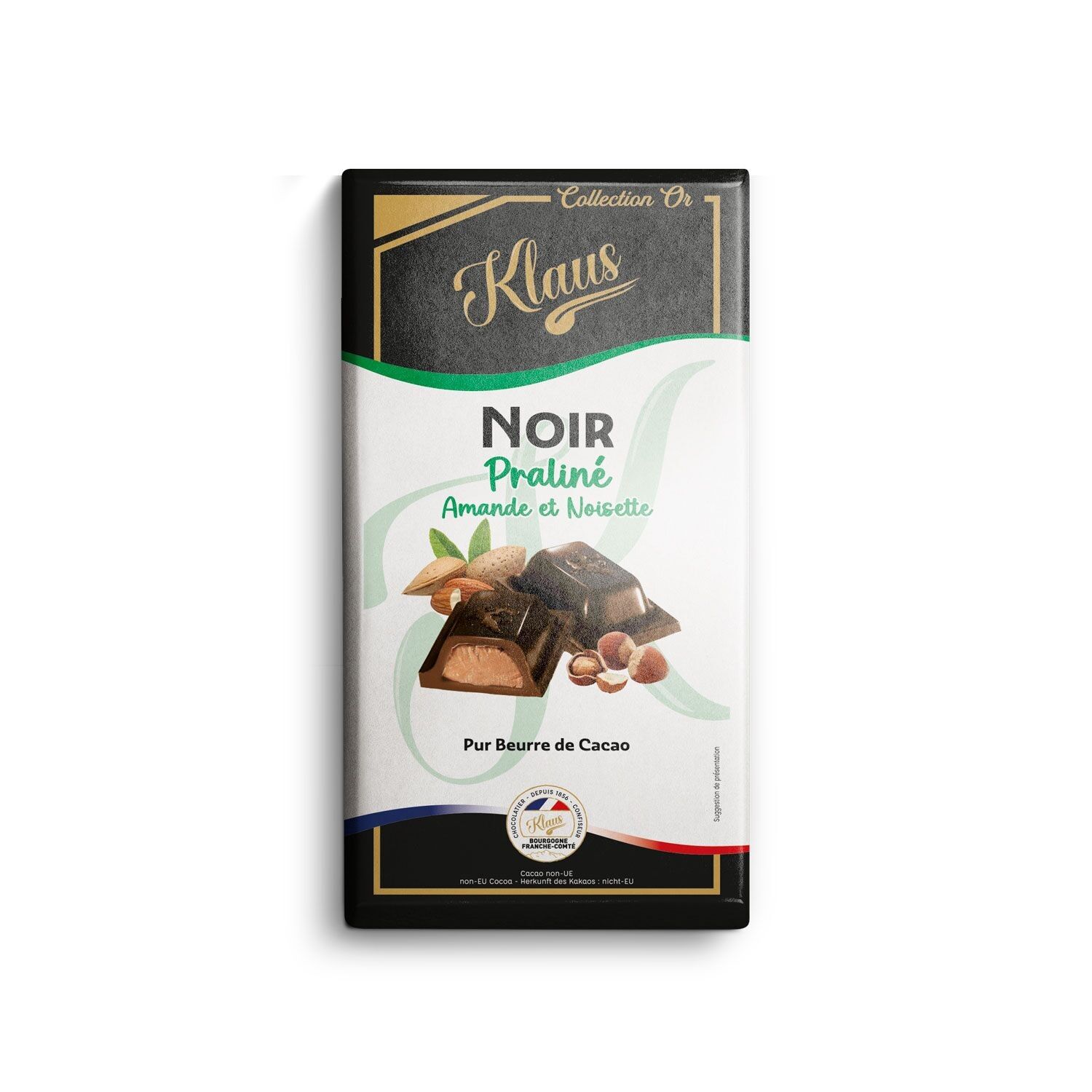 TAVOLETTA DI CIOCCOLATO FONDENTE 50% RIPIENO CON PRALINE ALLA NOCCIOLA KLAUS 100G