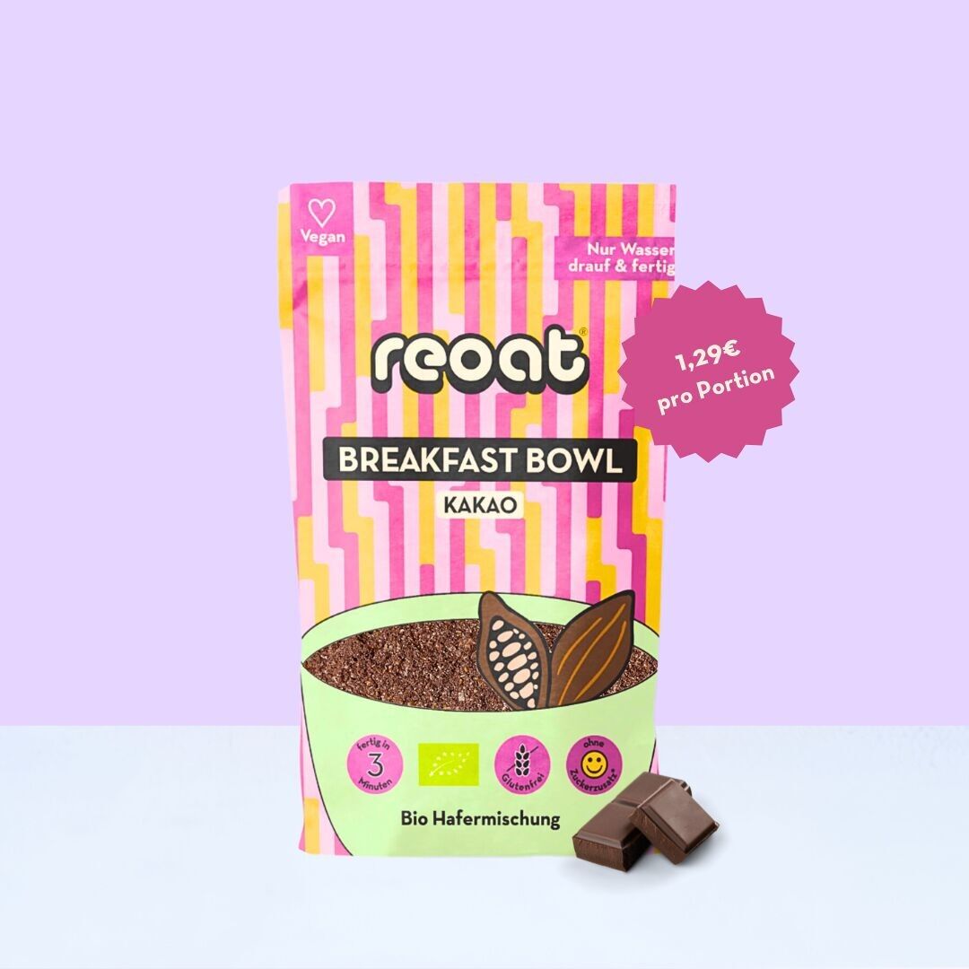 reoat Breakfast Bowl Kakao - Bio, glutenfrei & ballaststoffreich (500g ≙ 10 Portionen) | Nur Wasser hinzufügen | Proteinlieferant & ohne Industriezucker