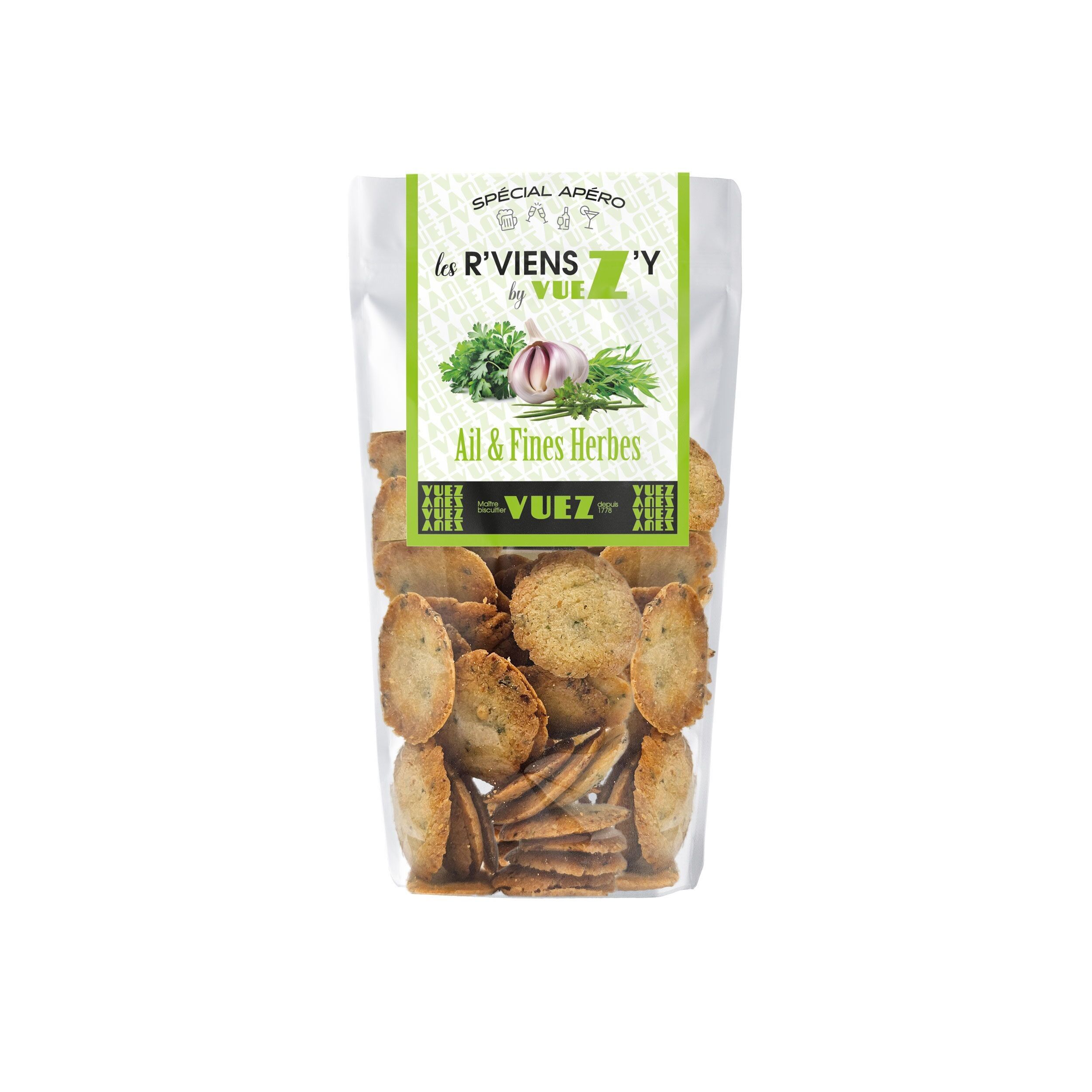GARLIC AND FINE HERBS APERITIF BISCUITS "LES R'VIENS Z'Y" SEE 100G