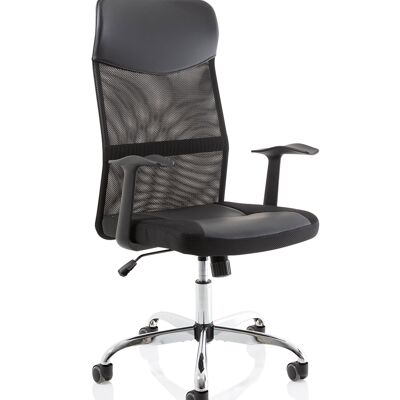 Silla ejecutiva de oficina con respaldo alto de malla y brazos color negro Vegalite