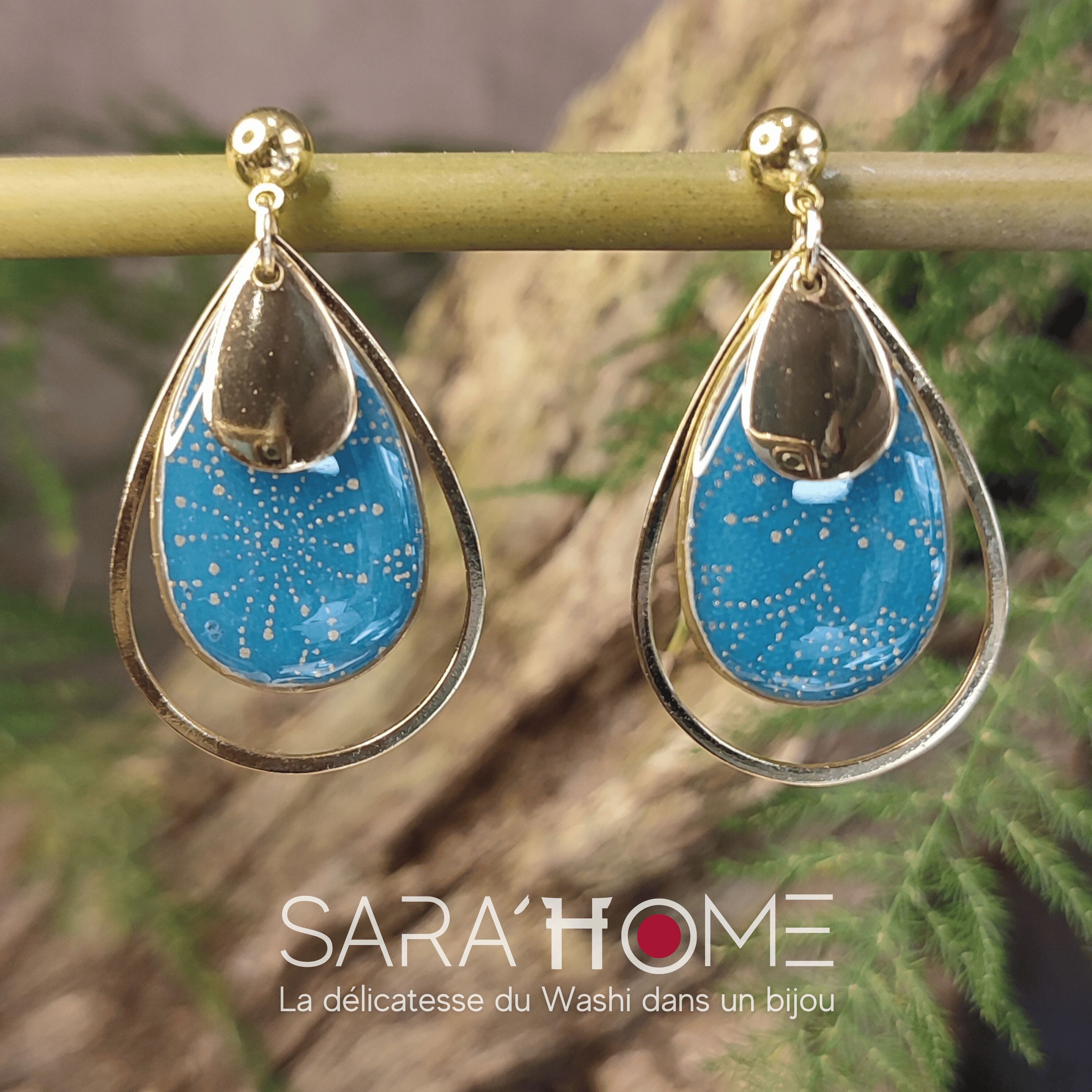 Ohrringe-Kollektion AIKA aus japanischem Papier mit entenblauen Tupfen