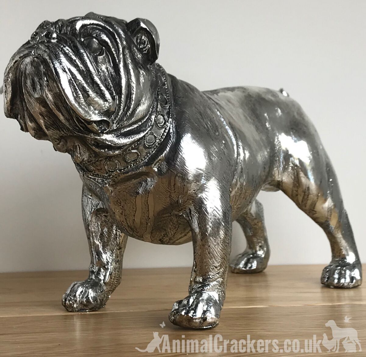 Grand 26cm Silver Bulldog Ornement Sculpture Figurine Décoration cadeau d'amant de chien