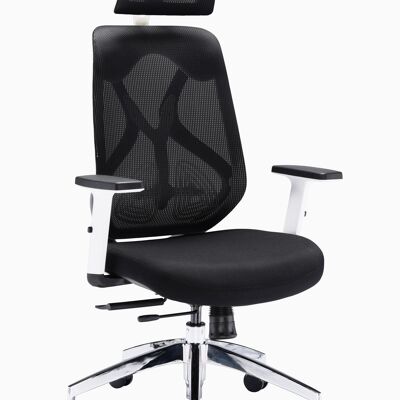 Chaise Maldini à dossier haut en maille noire avec cadre en plastique blanc