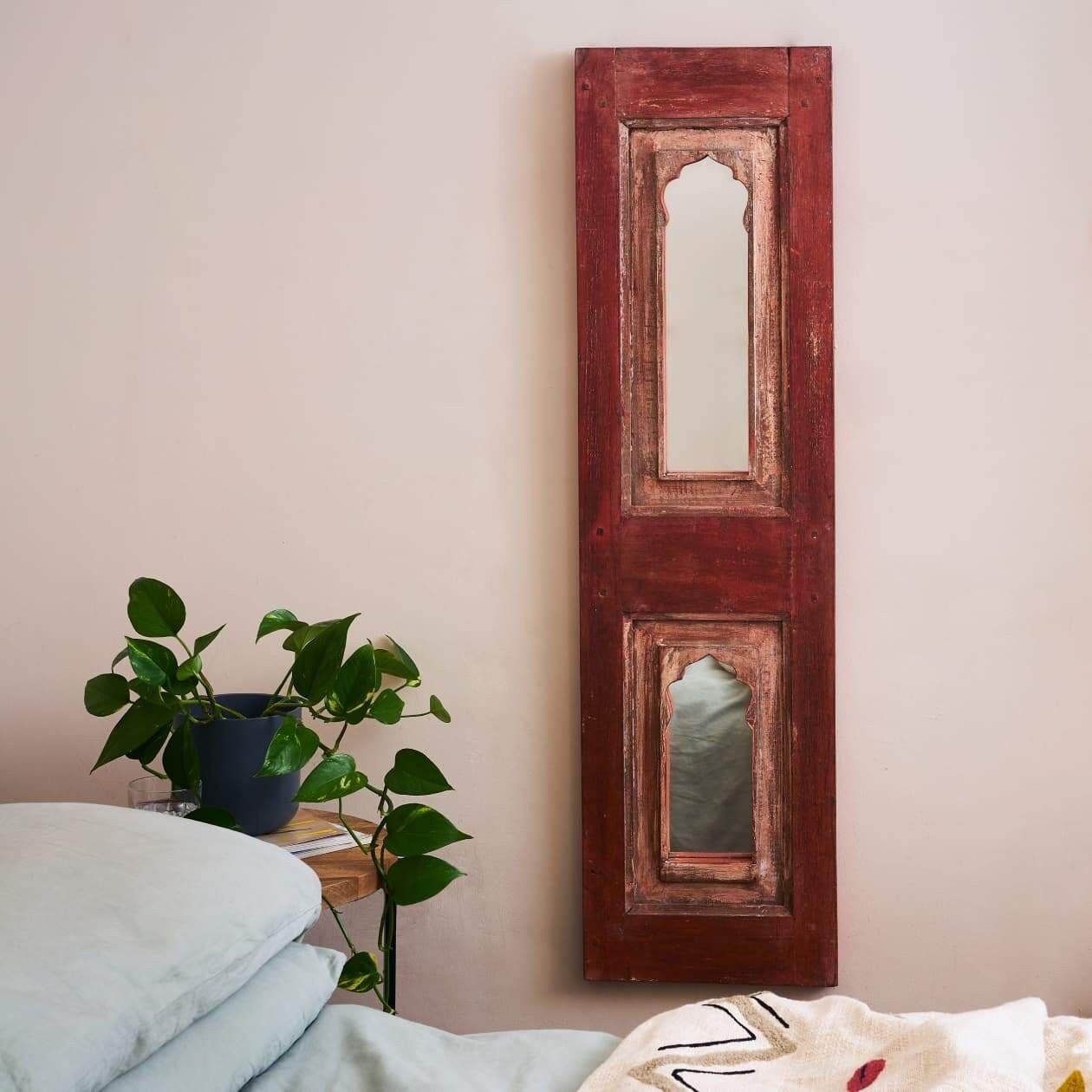 Large Teak Framed Mirror - Dark Copper