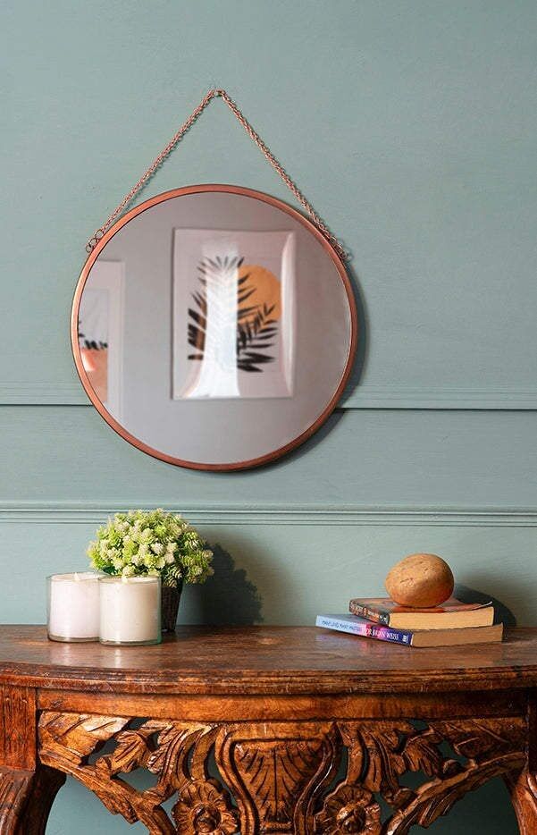Round Hanging Mirror with Copper Finish