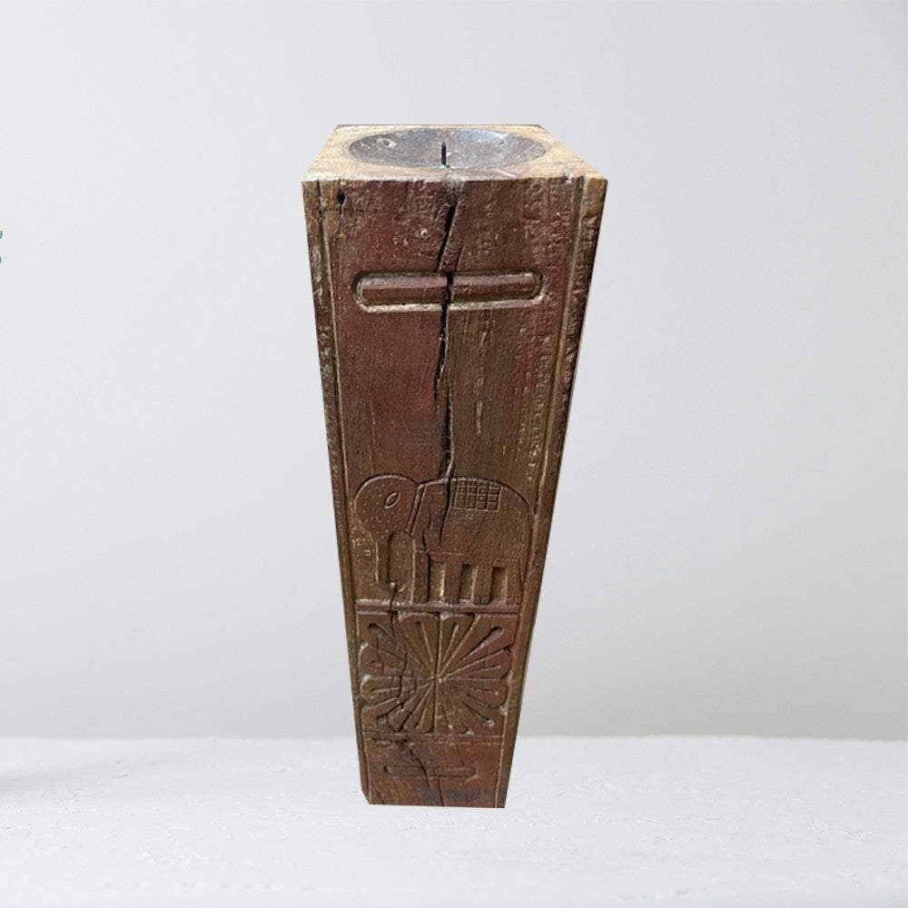 Vintage Kerzenhalter aus Altholz