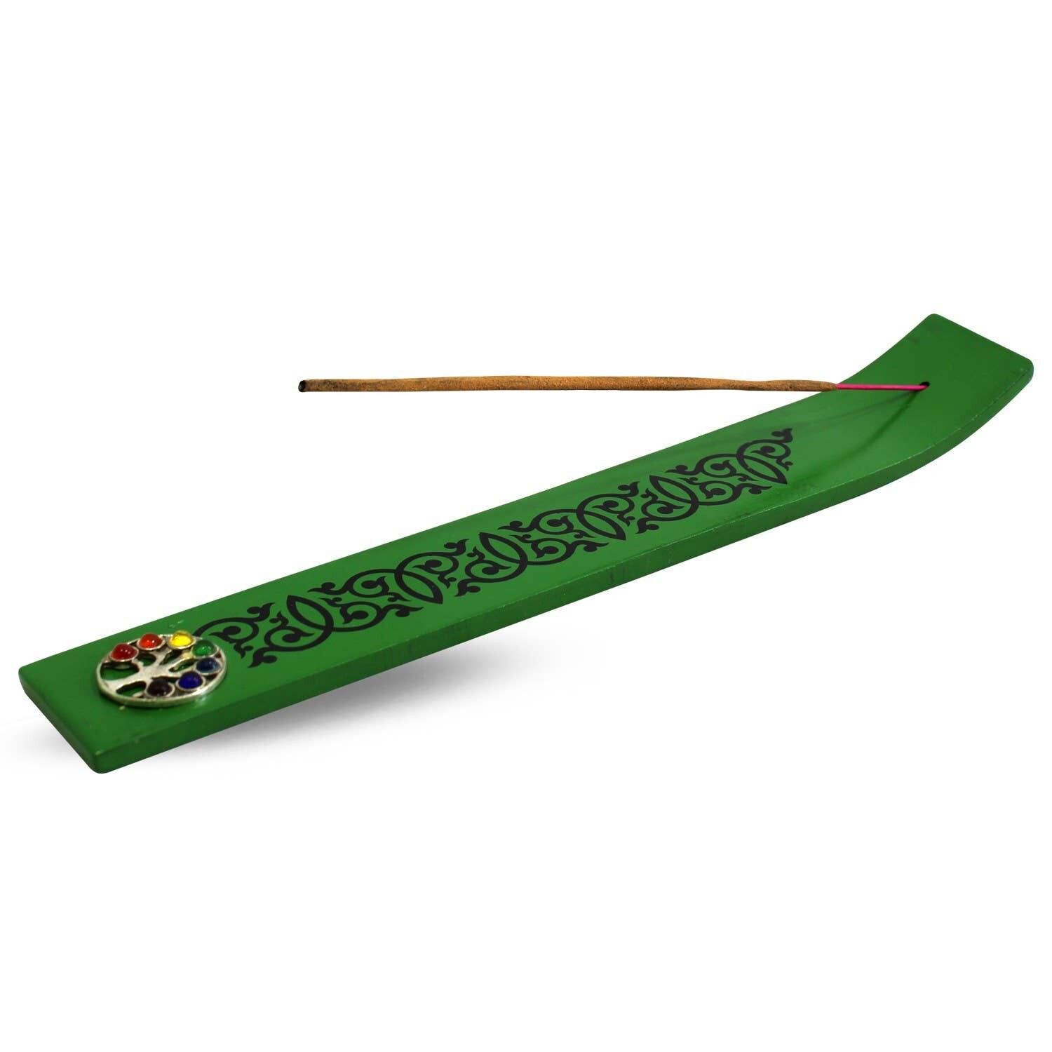 Porta incenso da sci in legno verde con albero della vita