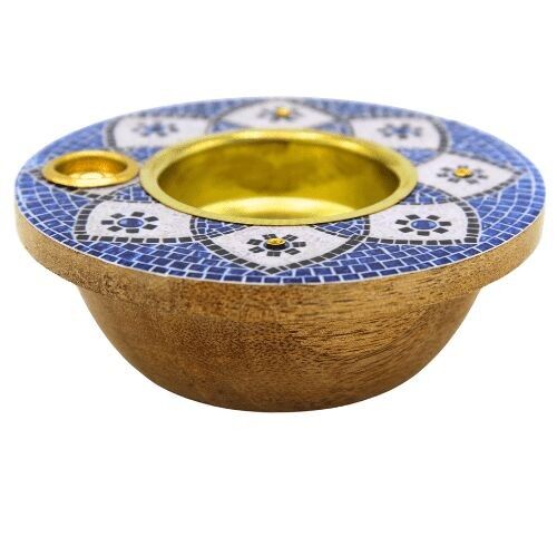 Oriental wooden candle and incense holder