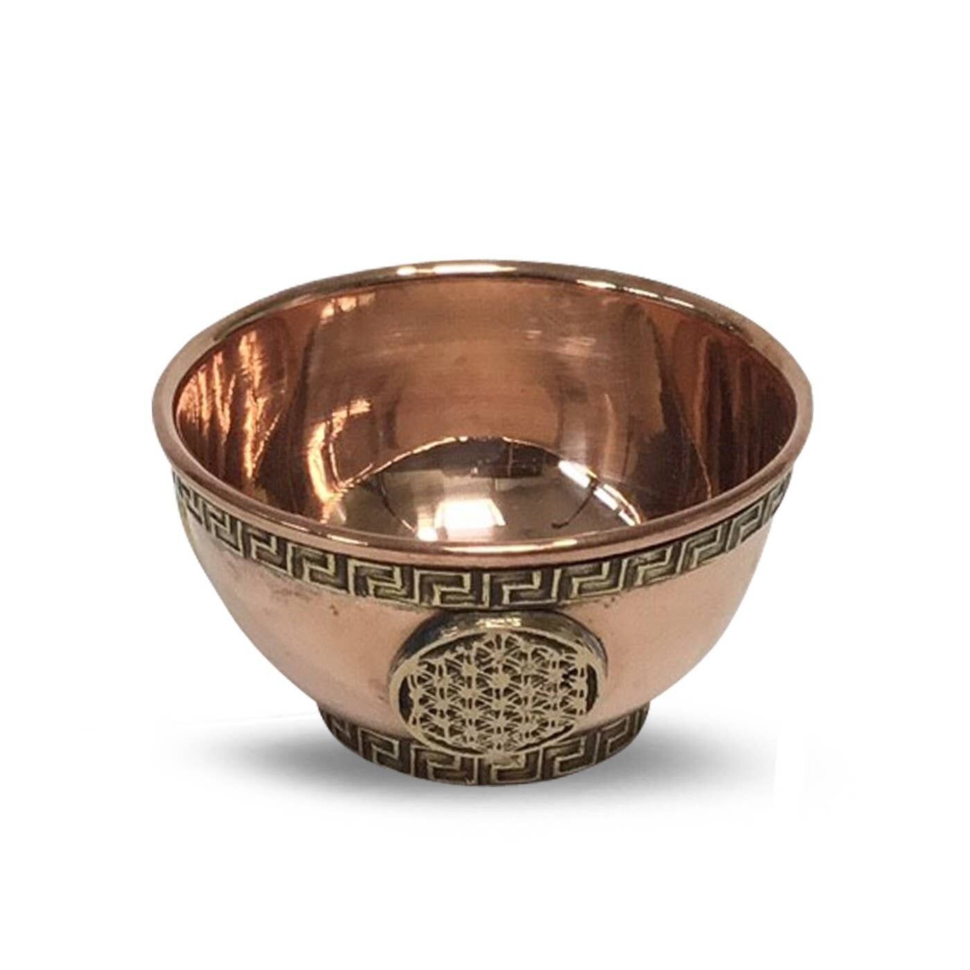 Bruciatore di incenso tibetano / Ciotola per offerte di fiori della vita in rame