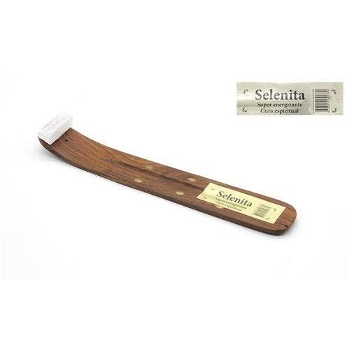 Portaincenso in legno con selenite 26 x 4 cm
