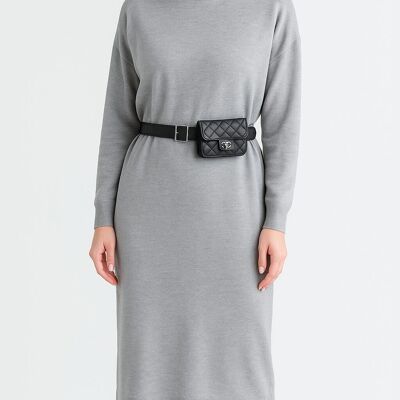 Robe longue grande taille en tricot doux avec ceinture à la taille et sac inclus