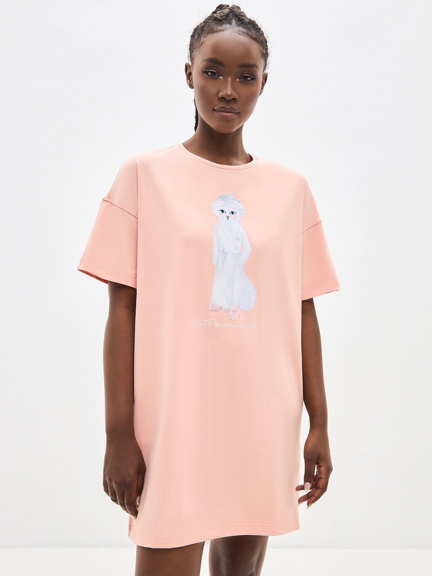 T-shirt oversize beige imprimé SPA CAT