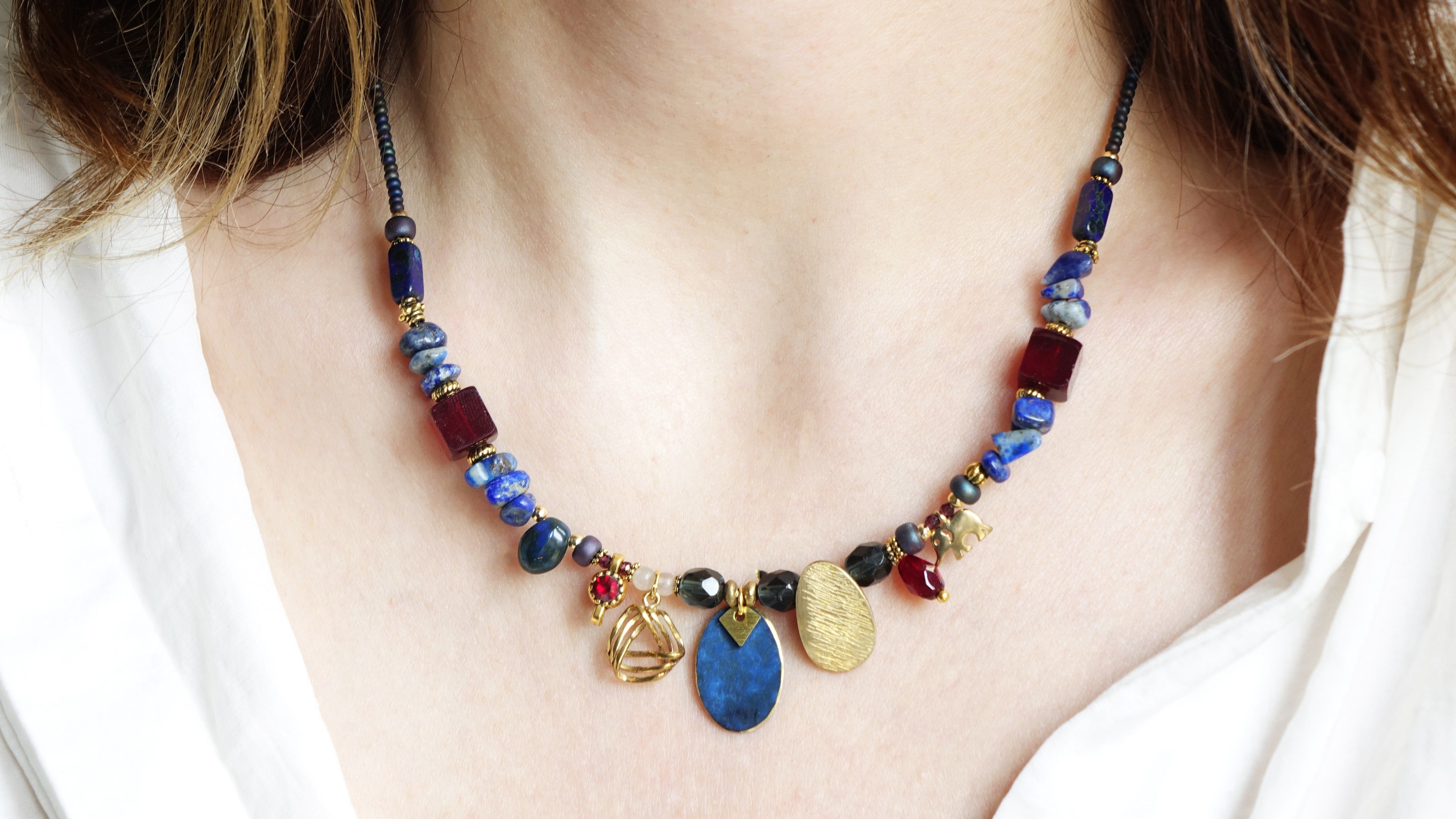 Perlenförmige Lapislazuli-Halskette