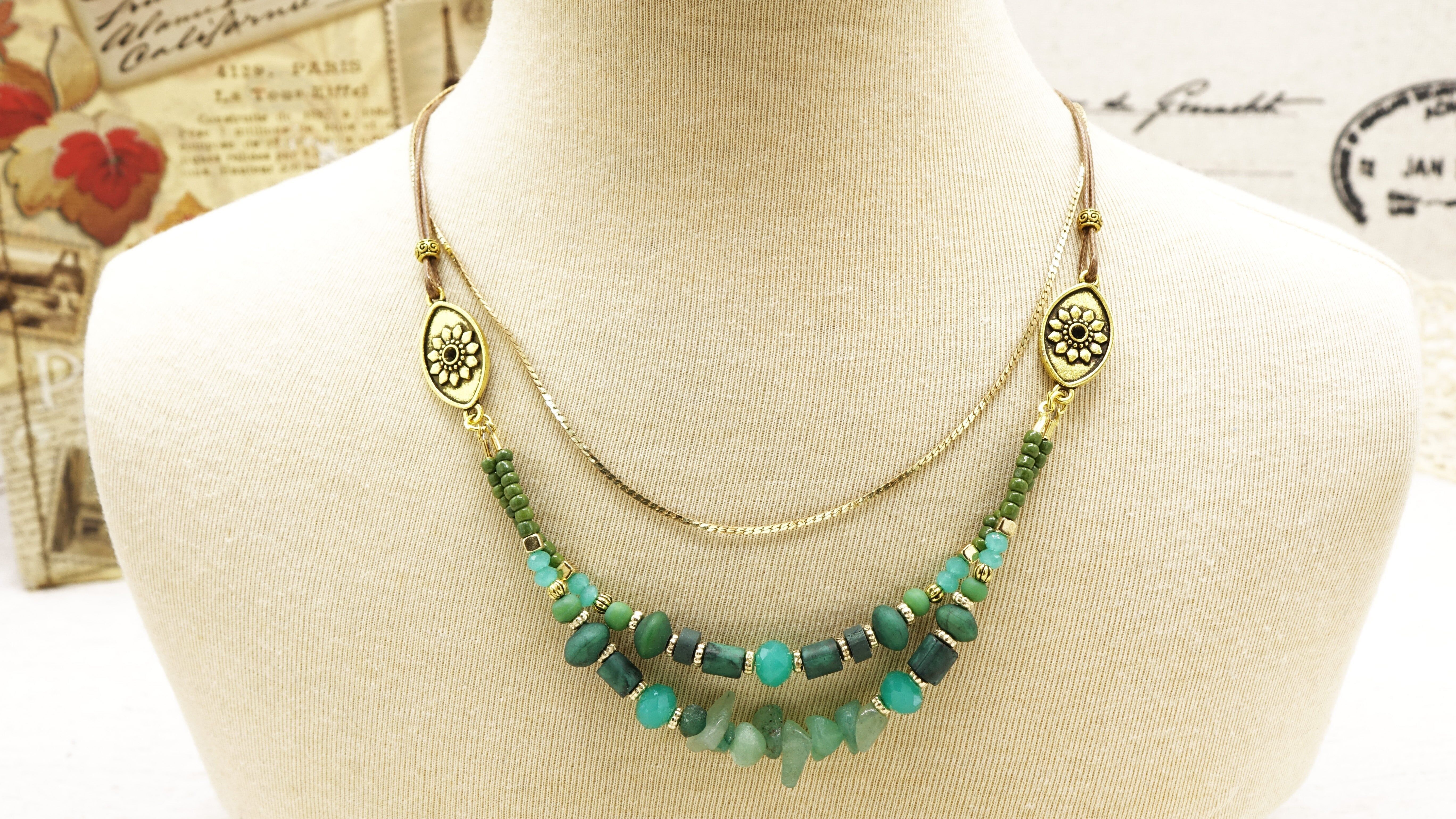 Jade Perlen Kristall Halskette - Blume