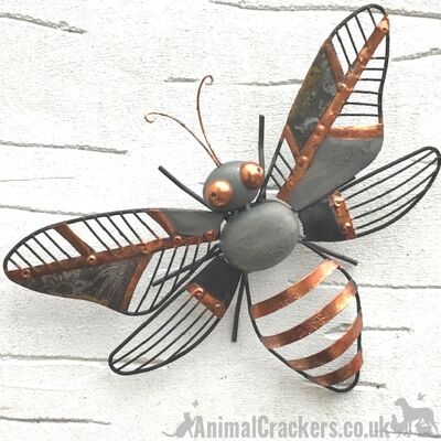 Superbe décoration murale / sculpture de jardin en métal gris et cuivre HONEY BEE de 31 cm