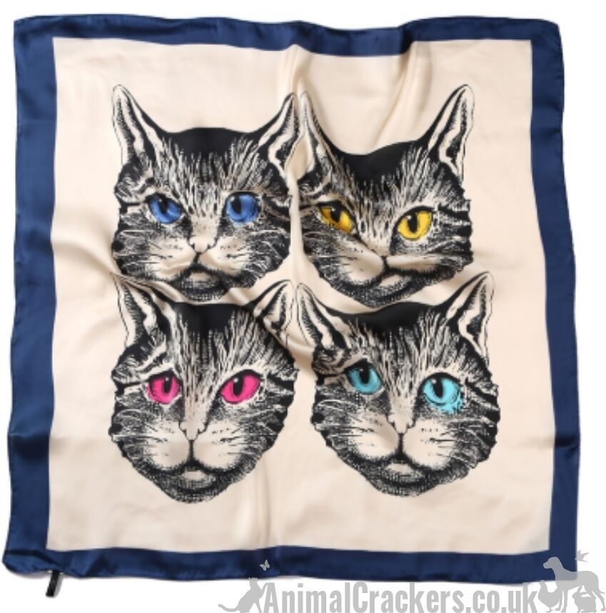 Foulard leggero in misto seta con stampa a forma di faccia di gatto, ottimo regalo per gli amanti dei gatti.