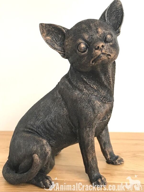 Figurine décorative en forme de Chihuahua assis effet bronze de 18 cm, cadeau pour amoureux des chiens