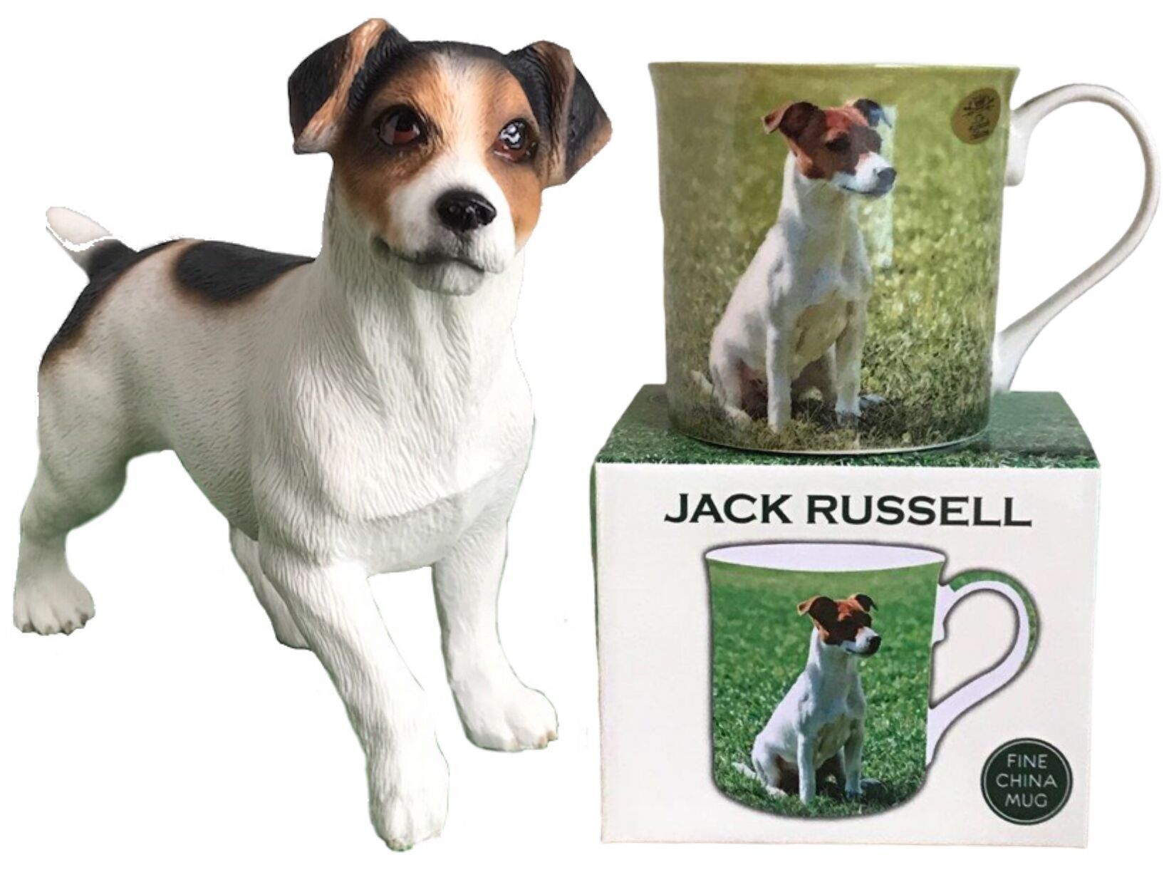 Juego de adornos y tazas de Jack Russell, figura de Leonardo realista de calidad y taza de porcelana